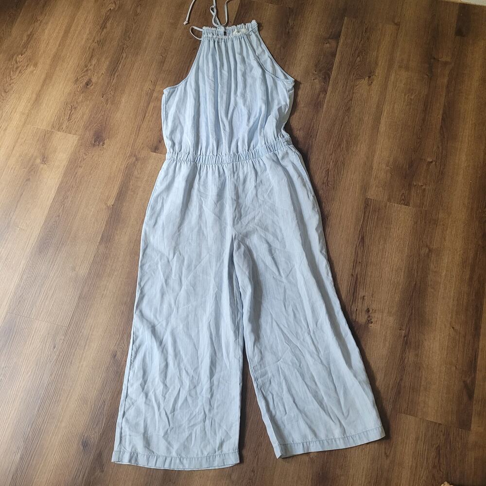 cloth and stone light wash chambray halter neck wide leg jumpsuit sz L nwot